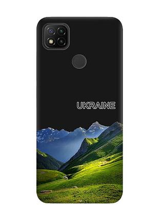 Матовый черный чехол на xiaomi redmi 9c/10a карпаты украина (принт 409)