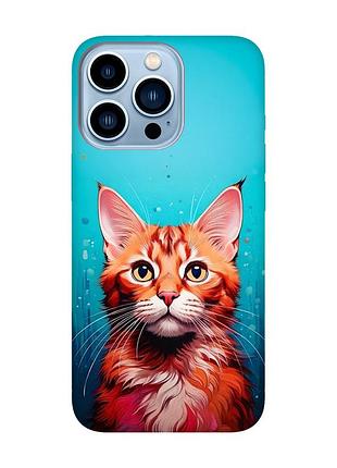 Матовий чохол з червоними боками на apple iphone 13 pro max кішка (принт 408)