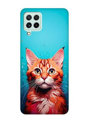 Матовый чехол с бирюзовыми боками на samsung galaxy m32/m22/a22 4g кошка (принт 408)