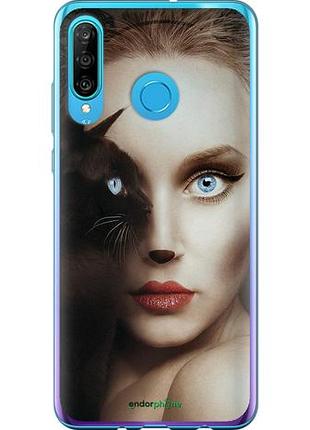 Чехол на huawei p30 lite взгляд женщины и кошки "4041u-1651-10746"