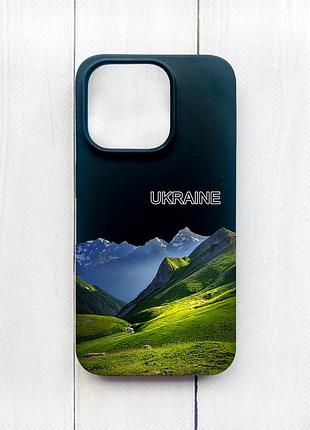 Матовий чорний чохол на iphone 15 pro карпати україна (принт 409)
