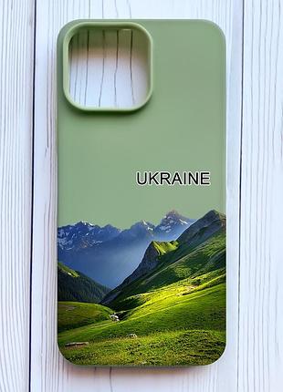 Матовый оливковый чехол на iphone 16 pro max карпаты украина (принт 409)