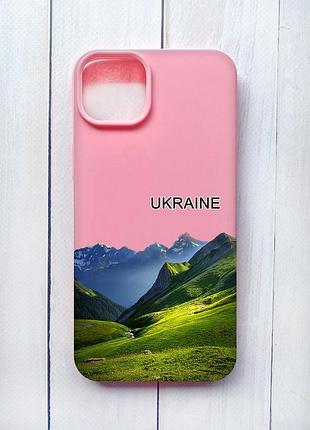 Матовий чохол на iphone 15 plus рожевий карпати україна (принт 409)