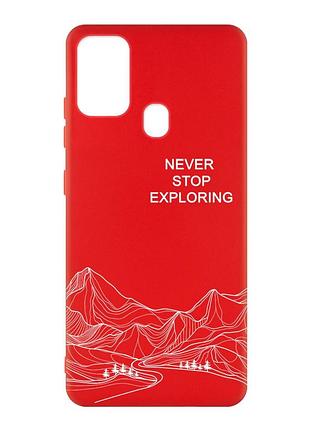 Матовый красный чехол на samsung galaxy m30s/m21 путешествуй (принт 407)