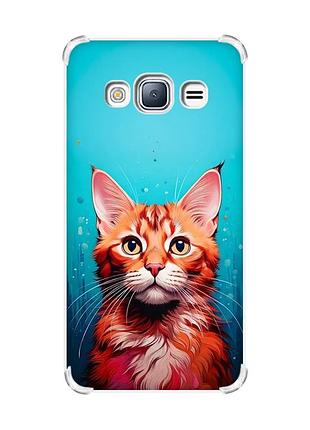 Чехол с утолщенными углами на samsung galaxy j3(2016) j310 кошка (принт 408)