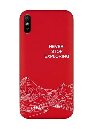 Матовый красный чехол на xiaomi redmi 9a путешествуй (принт 407)