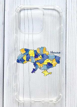 Чохол з потовщеними кутами на iphone 16 pro карта україни (принт 261)