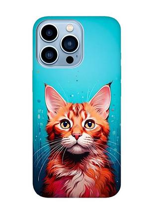 Матовый чехол с розовыми боками на apple iphone 13 pro max кошка (принт 408)