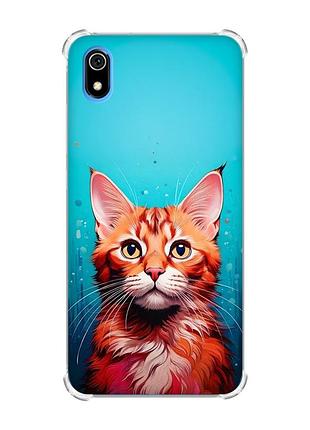Чехол с утолщенными углами на xiaomi redmi 7a кошка (принт 408)