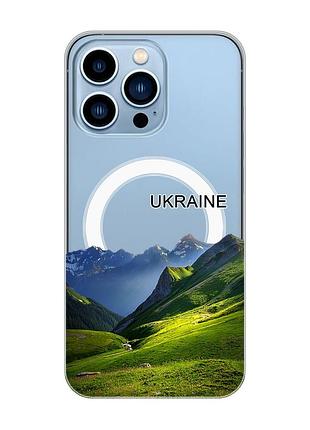 Магнитный чехол на iphone 13 pro max с поддержкой magsafe карпаты украина (принт 409)