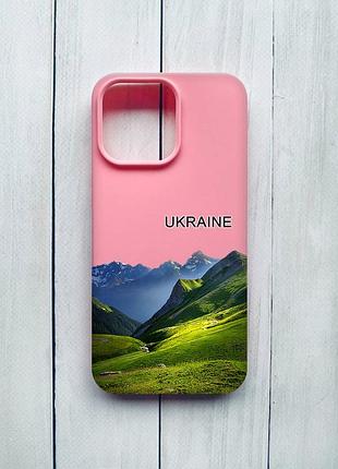 Матовий чохол на iphone 15 pro max рожевий карпати україна (принт 409)