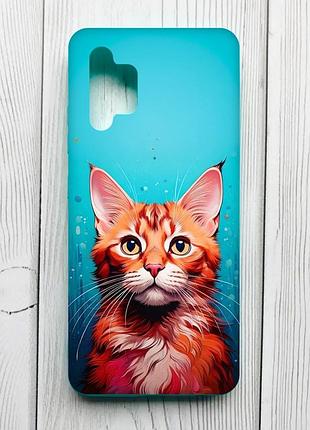 Матовый чехол с бирюзовыми боками на samsung galaxy a32 кошка (принт 408)