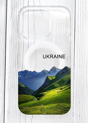 Магнитный чехол на iphone 16 pro с поддержкой magsafe карпаты украина (принт 409)