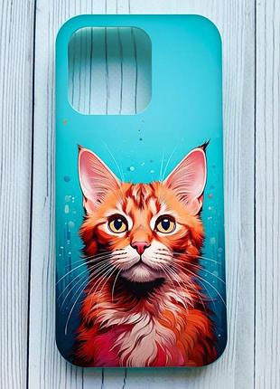 Матовый чехол с бирюзовыми боками на iphone 16 pro кошка (принт 408)