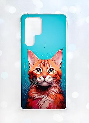 Чохол з потовщеними кутами на samsung galaxy s22 ultra кішка (принт 408)