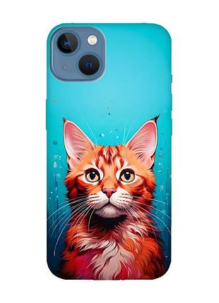 Матовий чохол з рожевими боками на apple iphone 13 кішка (принт 408)