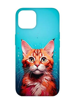 Матовый чехол с бирюзовыми боками на apple iphone 14 кошка (принт 408)