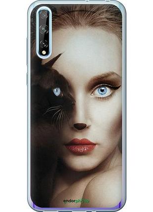 Чохол на huawei p smart s погляд жінки та кішки "4041u-1813-10746"