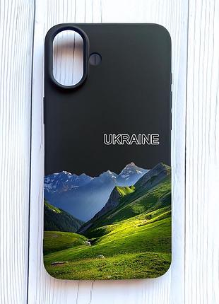 Матовый черный чехол на iphone 16 plus карпаты украина (принт 409)