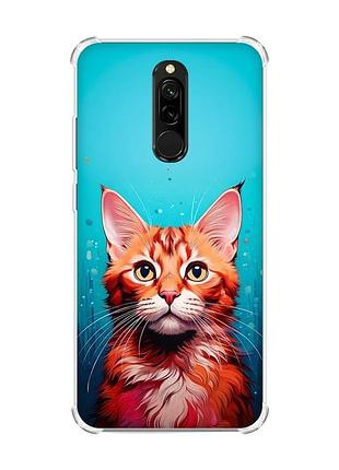 Чехол с утолщенными углами на xiaomi redmi 8 кошка (принт 408)