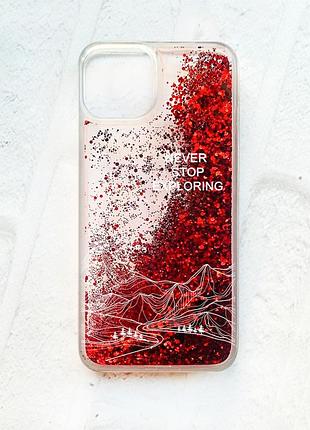 Чехол с плавающими красными блестками на iphone 14 путешествуй (принт 407)