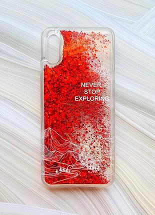 Чехол с плавающими красными блестками на xiaomi redmi 9a путешествуй (принт 407)