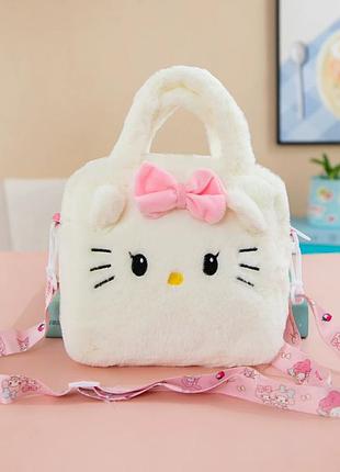 Дитяча плюшева сумочка hello kitty з рожевим бантиком, біла