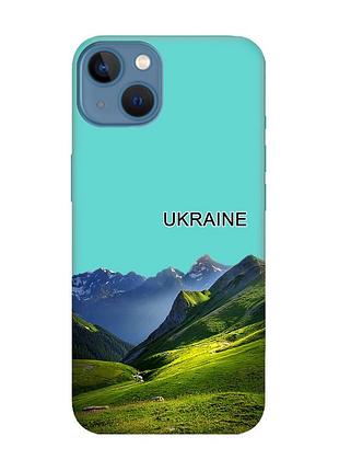 Матовый бирюзовый чехол на apple iphone 13 карпаты украина (принт 409)