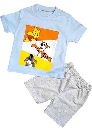 Комплект для мальчика футболка и шорты принт winnie pooh 74-80 голубой