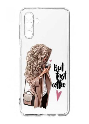 Прозорий чохол на samsung galaxy a36 5g дівчина з кавою (принт 114)