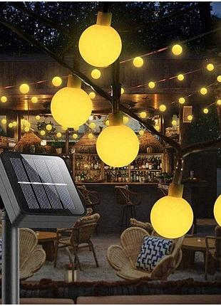 Преміум вулична світлодіодна гірлянда sunlamp solar 12м 100 led "молочні кулі" тепле біле світло автономне
