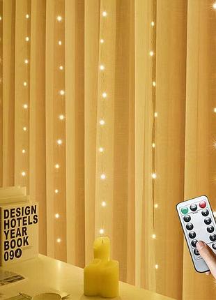 Гірлянда штора sunlamp великі краплі роси 3х2.5 метра 250 led з пультом від usb от powerbank гірлянда штора