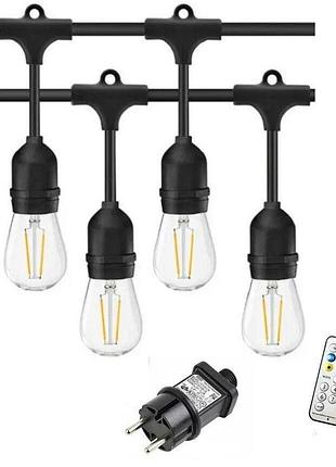 Садова вінтажна led гірлянда ретро edison 5 м, 10 ламп, 4 типи живлення (сонячна панель, usb, мережа 220в,