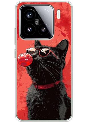 Чохол силіконовий з картинкою на xiaomi 15 (стильний котик)