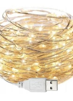 Гірлянда крапля роси usb sunlamp 100 led нитка довжина 10м c usb для 5v, від powerbank garland dew drop usb