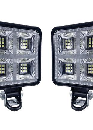 Комплект фар (2шт) led квадратна на трактор, ближнє світло, задній хід 48w 6000k (8.5см х 8.5см х 1.5см)