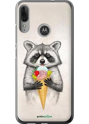 Чехол на motorola moto e6 plus енотик с мороженым "4602u-1780-10746"