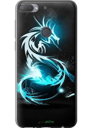 Чехол на htc desire 12 plus бело-голубой огненный дракон "113u-1485-10746"