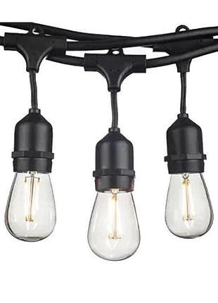 Вулична гірлянда з ретро лампами led edison 10шт solar на сонячній батареї, від мережі та зарядкою від мережі