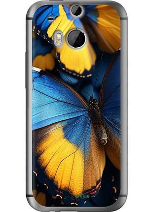 Чехол на htc one m8 dual sim желто-голубые бабочки "6046u-55-10746"