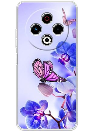 Чехол силиконовый с картинкой на tecno spark 30 (цветок, бабочка на орхидее)
