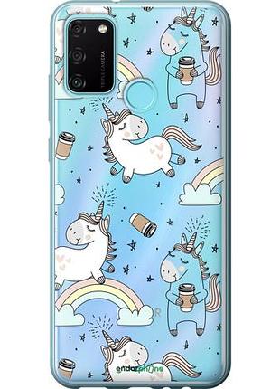Чехол на huawei honor 9a единорог и кофе "4661u-1900-10746"