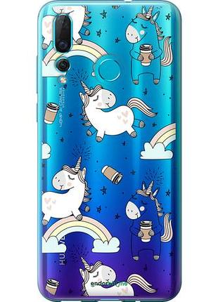 Чехол на huawei nova 4 единорог и кофе "4661u-1632-10746"