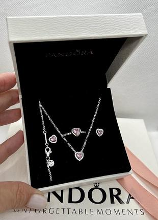 Подвеска серебряная pandora, подвеска "розовое сердце" колье, серьги пусеты пандора, кулон пандора, перстень