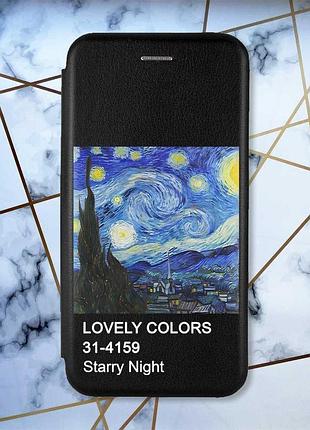 Чехол-книжка черный с рисунком на samsung galaxy a36 5g звездная ночь (принт 74)