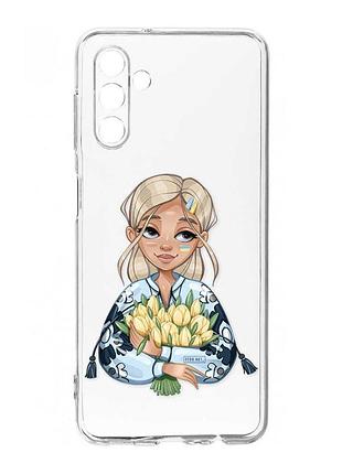 Прозрачный чехол на samsung galaxy a36 5g девушка с тюльпанами (принт 23)
