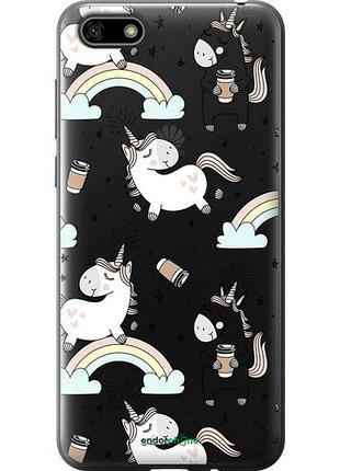 Чехол на huawei y5 2018 единорог и кофе "4661u-1500-10746"