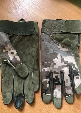 Рукавички тактичні спецназ з тканини та натуральної шкіри. літні мм14 з сенсорним пальцем.