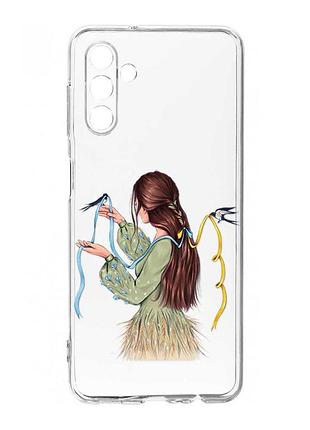 Прозрачный чехол на samsung galaxy a36 5g девушка с ласточками (принт 16)