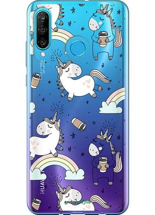 Чехол на huawei p30 lite единорог и кофе "4661u-1651-10746"